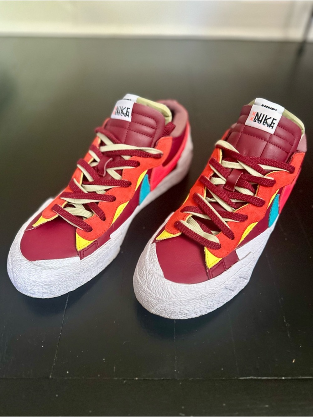 Men’s Nike Blazer Lows x SACAI x KAWS - Size 12.5 - Team Red / Hot Lava - White